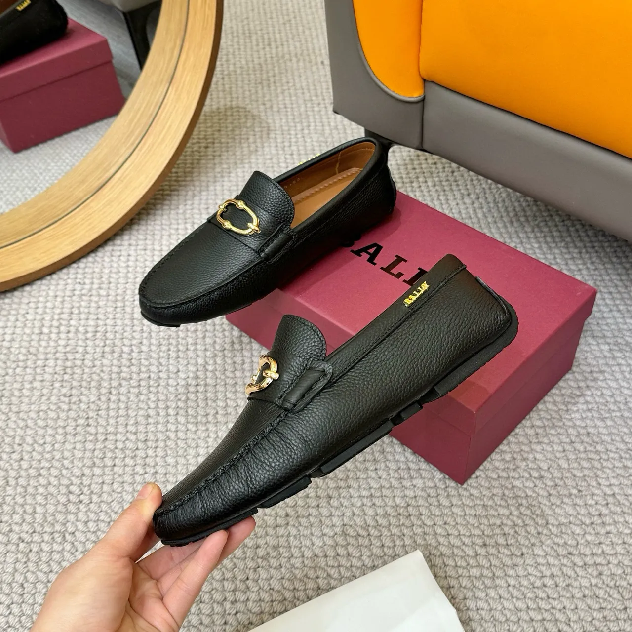 Bally Loafer Black Gold Pebbled Leather Horsebit Buckle Loafer 5
