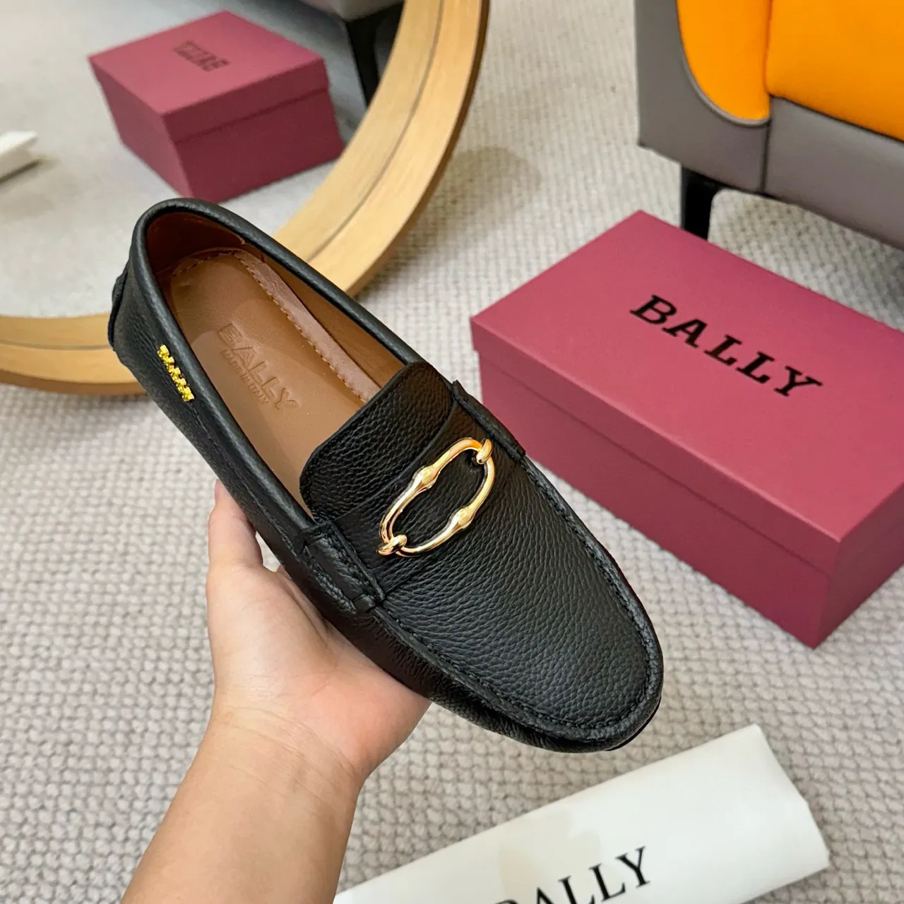 Bally Loafer Black Gold Pebbled Leather Horsebit Buckle Loafer 6