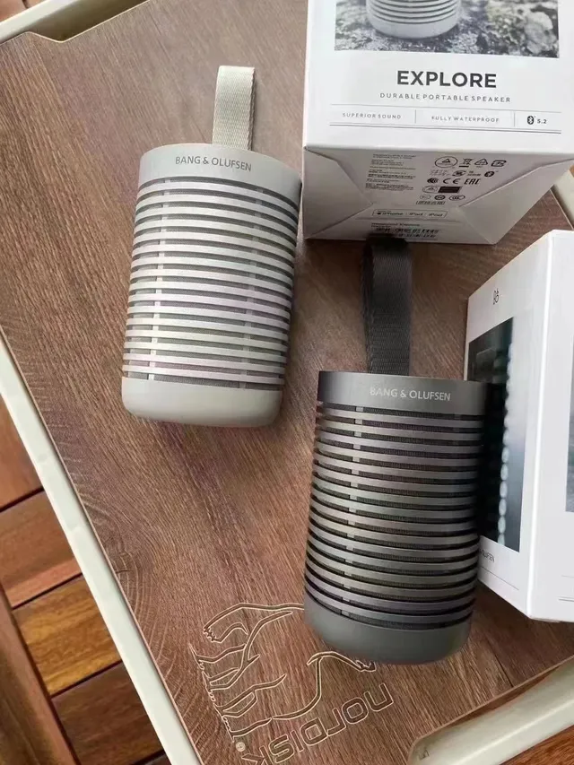 Bang & Olufsen Explore Black Gray Ribbed Aluminum Body Cylindrical Form Portable Speaker 3