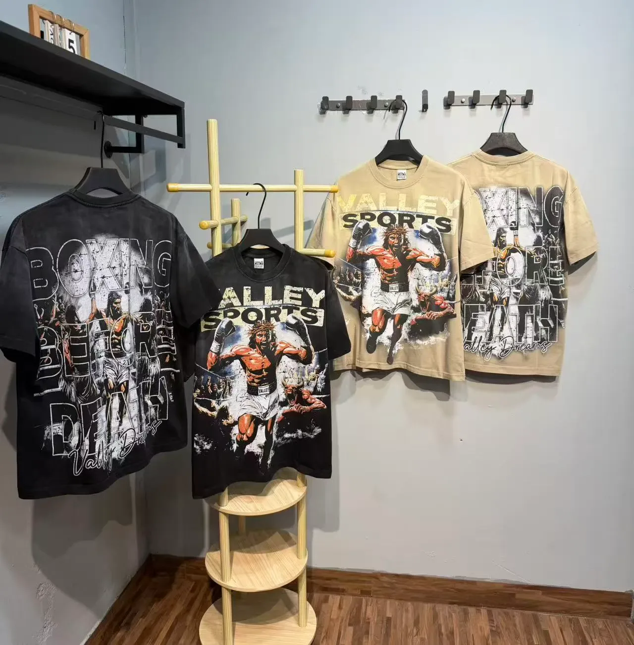 Beige and Black Graphic Print Oversized T-Shirt 9