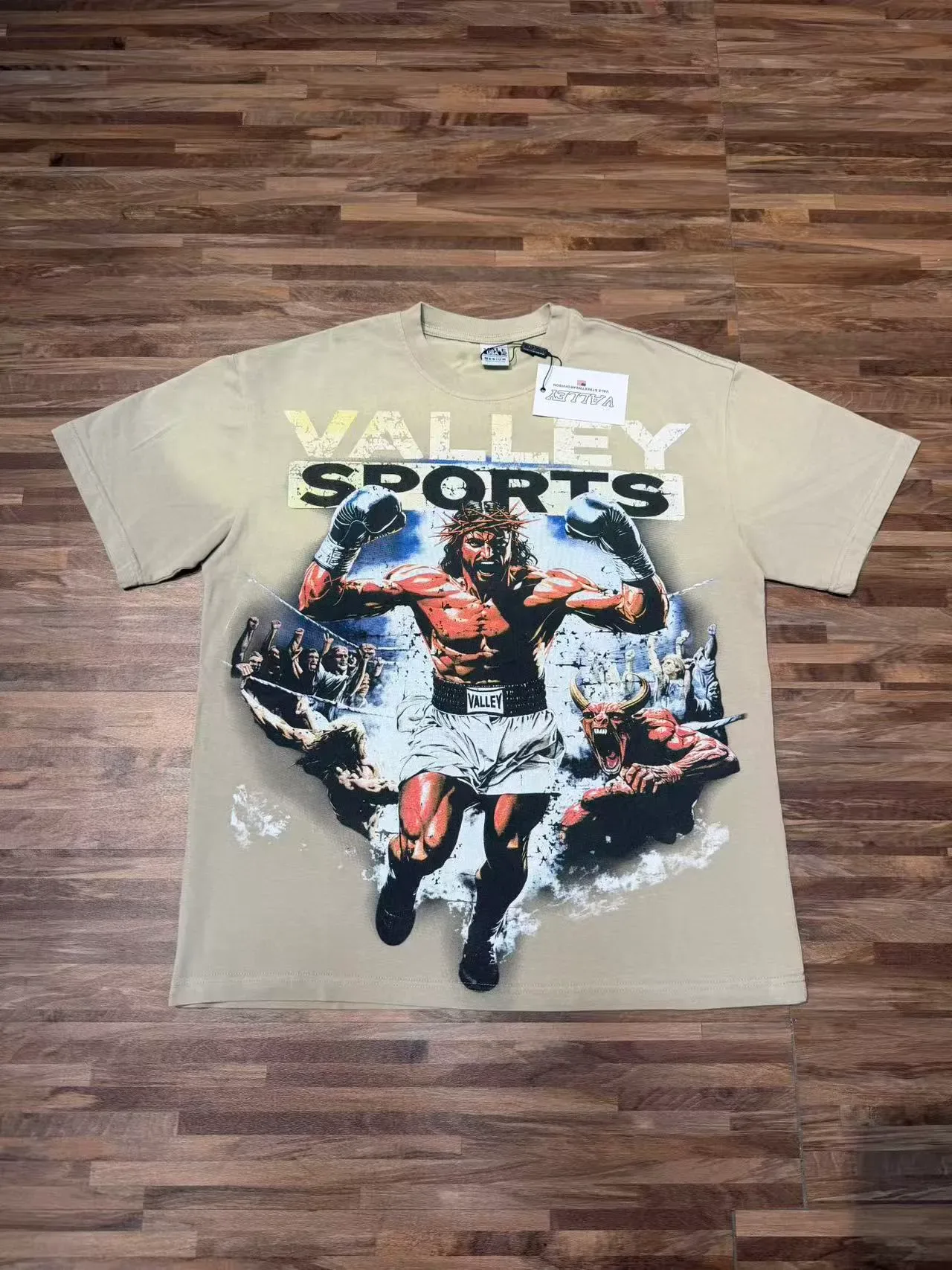 Beige and Black Graphic Print Oversized T-Shirt 15