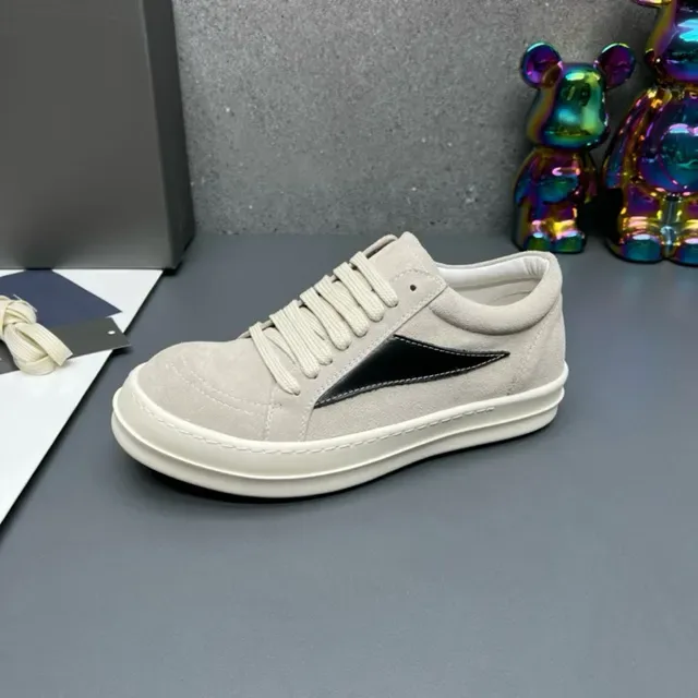 Beige and Black Suede Low-Top Sneakers 2