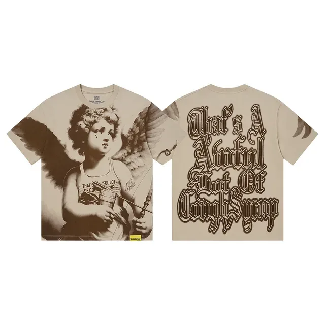 Beige and Brown Graphic Cherub Angel T-Shirt 2