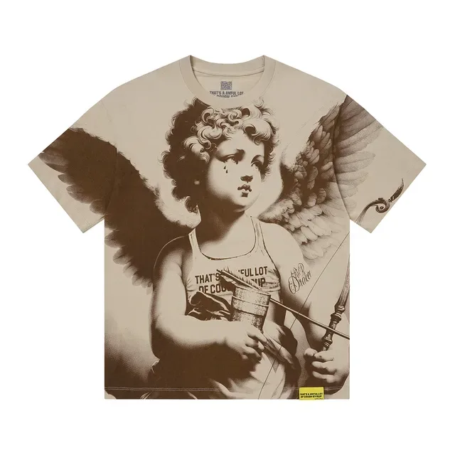 Beige and Brown Graphic Cherub Angel T-Shirt 3