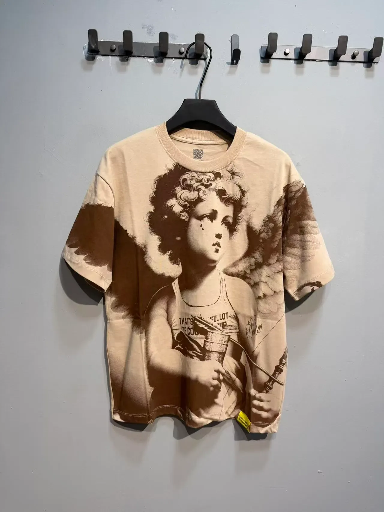 Beige and Brown Graphic Cherub Angel T-Shirt 6