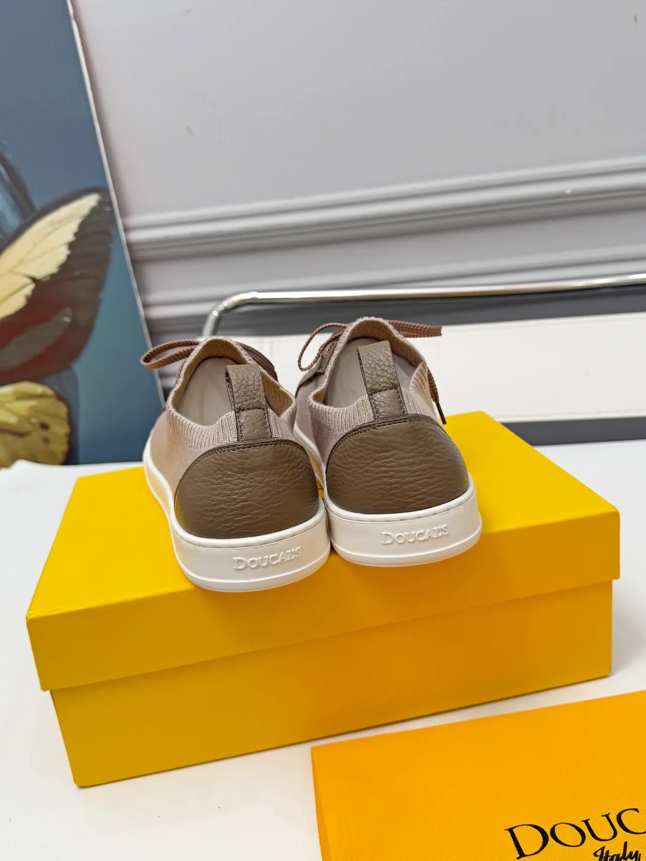 Beige and Brown Knit and Leather Lifestyle Sneakers 3
