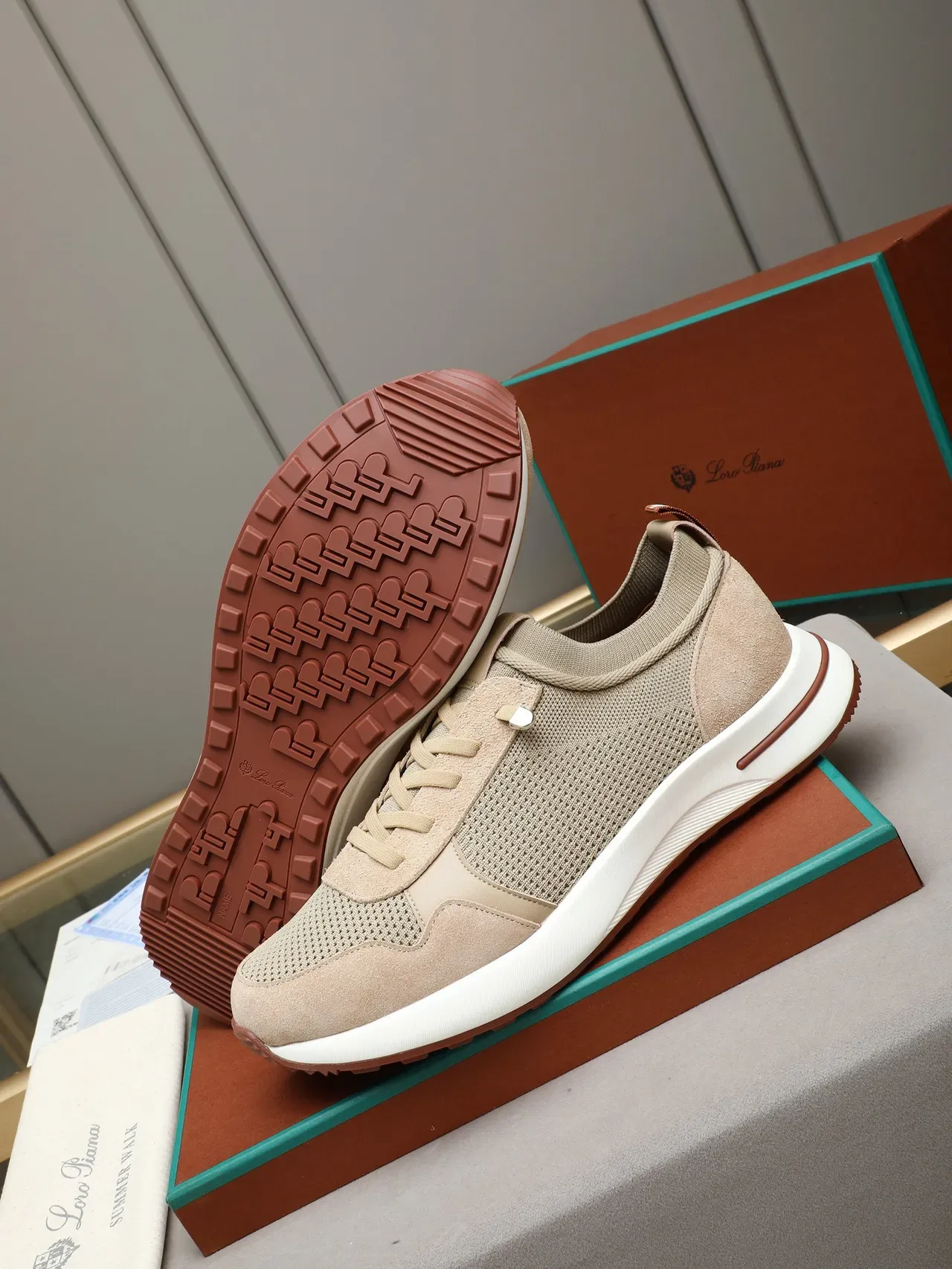 Beige and Brown Mesh-Suede Lifestyle Sneaker 4