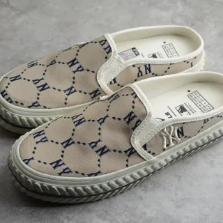 Beige and Navy Monogram Slip-On Canvas Shoes