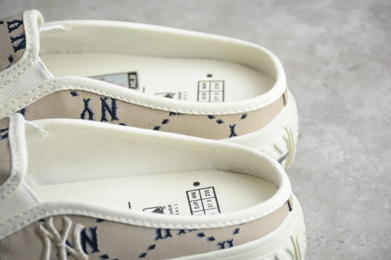 Beige and Navy Monogram Slip-On Canvas Shoes 5