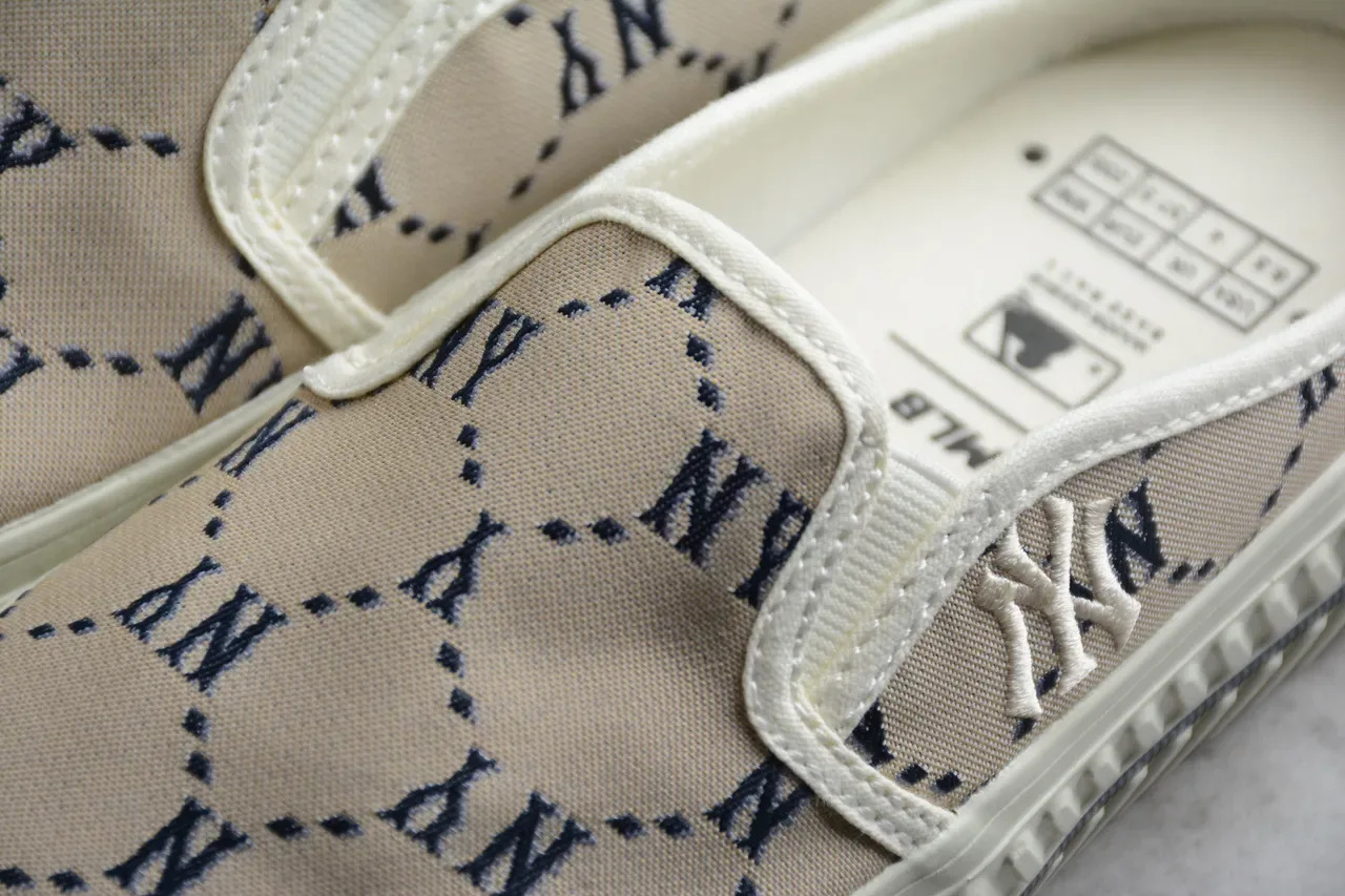 Beige and Navy Monogram Slip-On Canvas Shoes 6