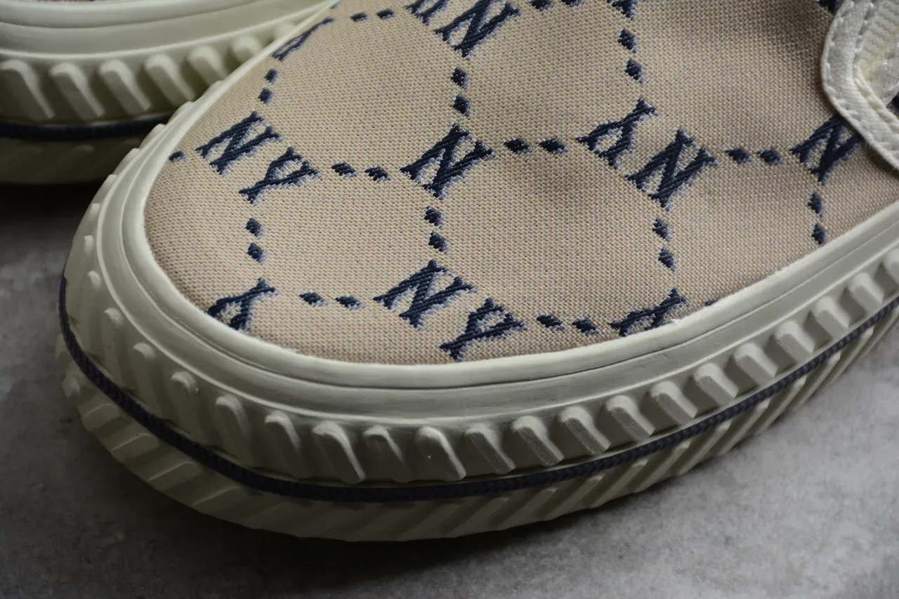 Beige and Navy Monogram Slip-On Canvas Shoes 7