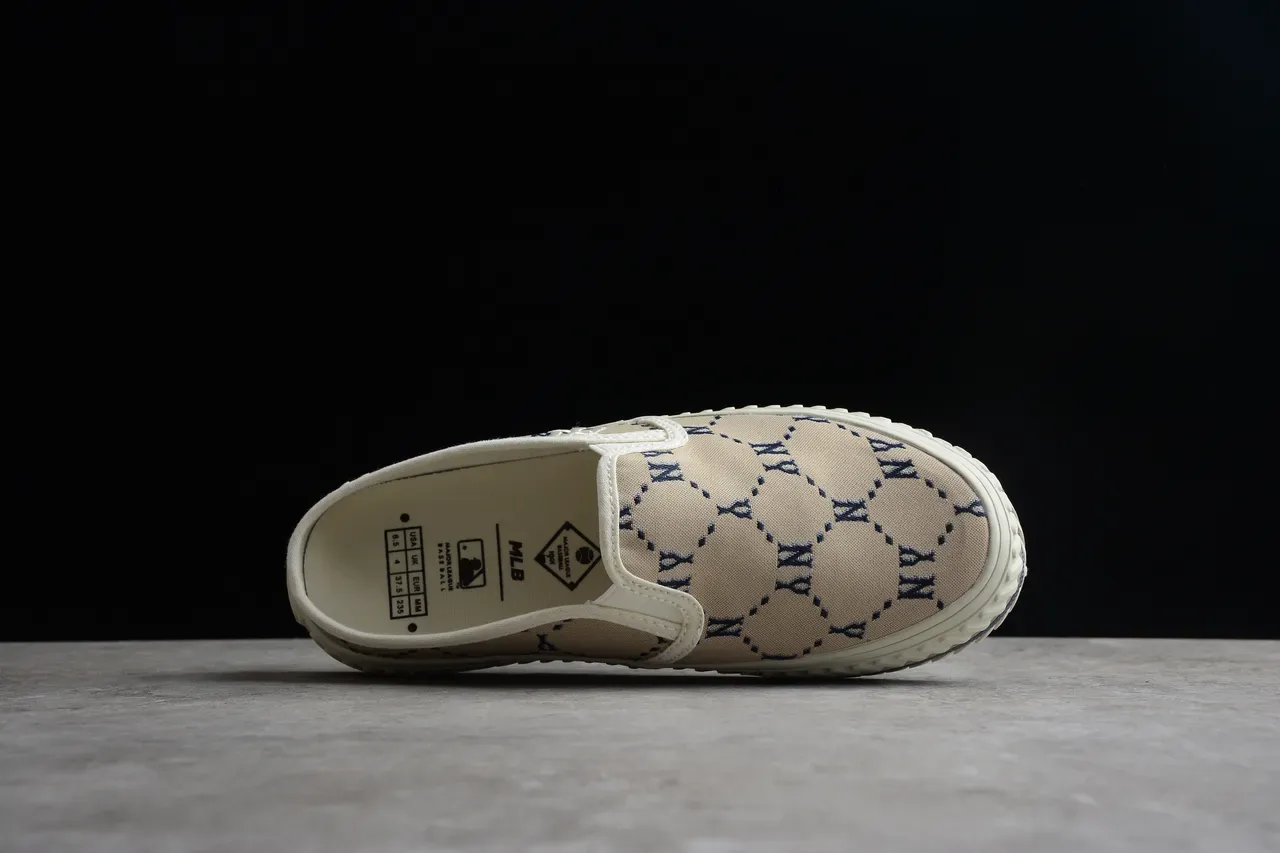 Beige and Navy Monogram Slip-On Canvas Shoes 10
