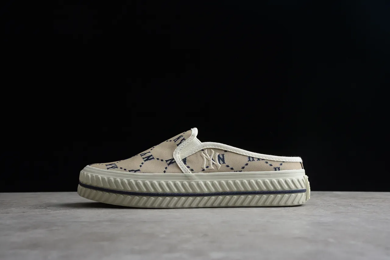 Beige and Navy Monogram Slip-On Canvas Shoes 13