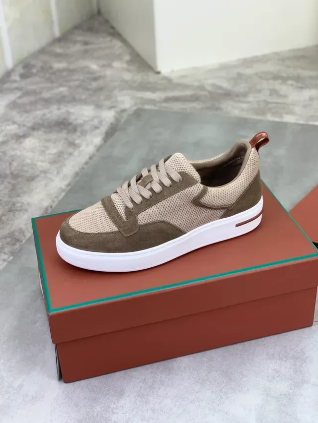 Beige and Olive Green Mesh-Suede Platform Sneaker 4