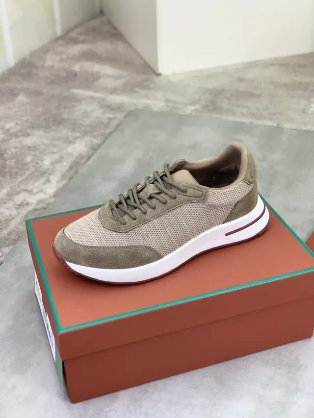 Beige and Olive Suede-Mesh Low-Top Lifestyle Sneaker 4