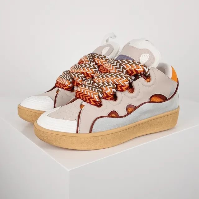 Beige and Orange Multicolor Woven Lace Lifestyle Sneakers 2