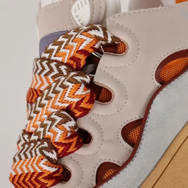 Beige and Orange Multicolor Woven Lace Lifestyle Sneakers 6