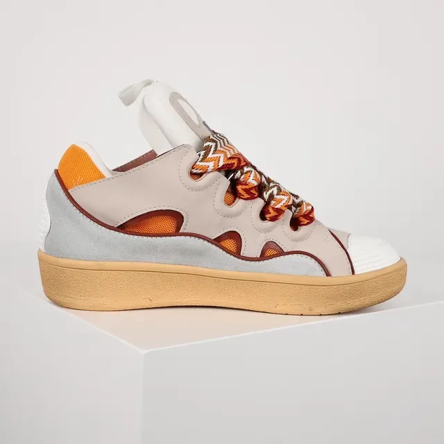 Beige and Orange Multicolor Woven Lace Lifestyle Sneakers 7