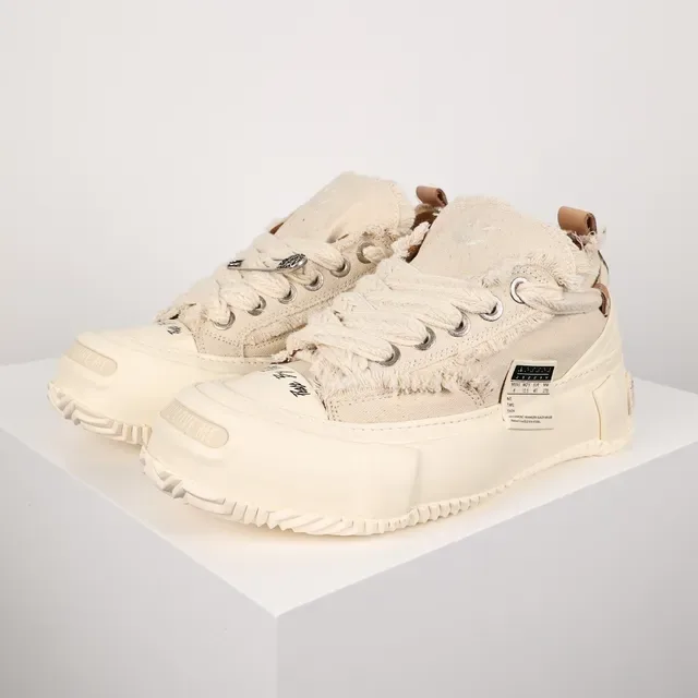 Beige Brown Frayed Canvas Upper Rope-Style Laces Sneakers 2