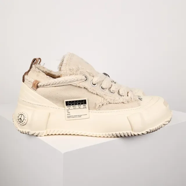 Beige Brown Frayed Canvas Upper Rope-Style Laces Sneakers 3