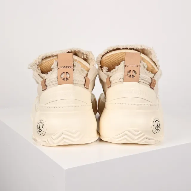 Beige Brown Frayed Canvas Upper Rope-Style Laces Sneakers 8