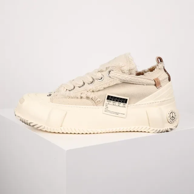 Beige Brown Frayed Canvas Upper Rope-Style Laces Sneakers 9