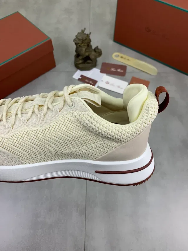 Beige Brown Knit Upper Minimalist Silhouette Sneakers 3