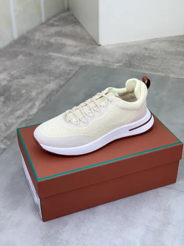 Beige Brown Knit Upper Minimalist Silhouette Sneakers 4
