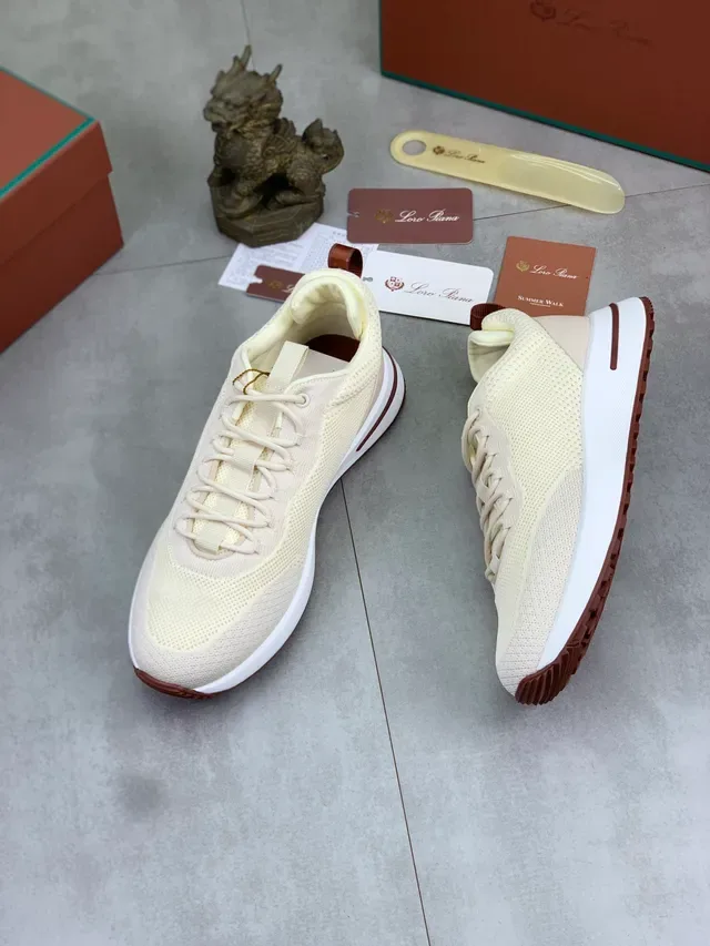 Beige Brown Knit Upper Minimalist Silhouette Sneakers 5