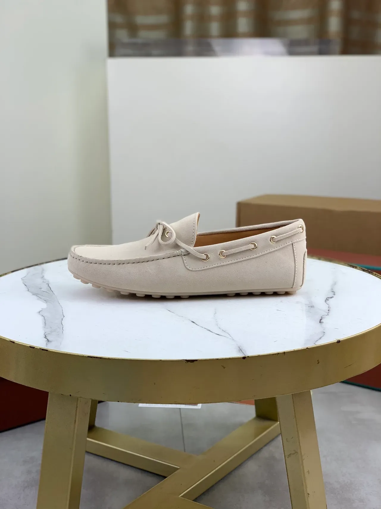 Beige Brown Suede Upper Moc-Toe Stitching Loafer 5