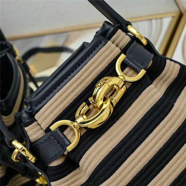 Beige Brown Woven Raffia-Like Texture Leather Trim Bucket Bag 16