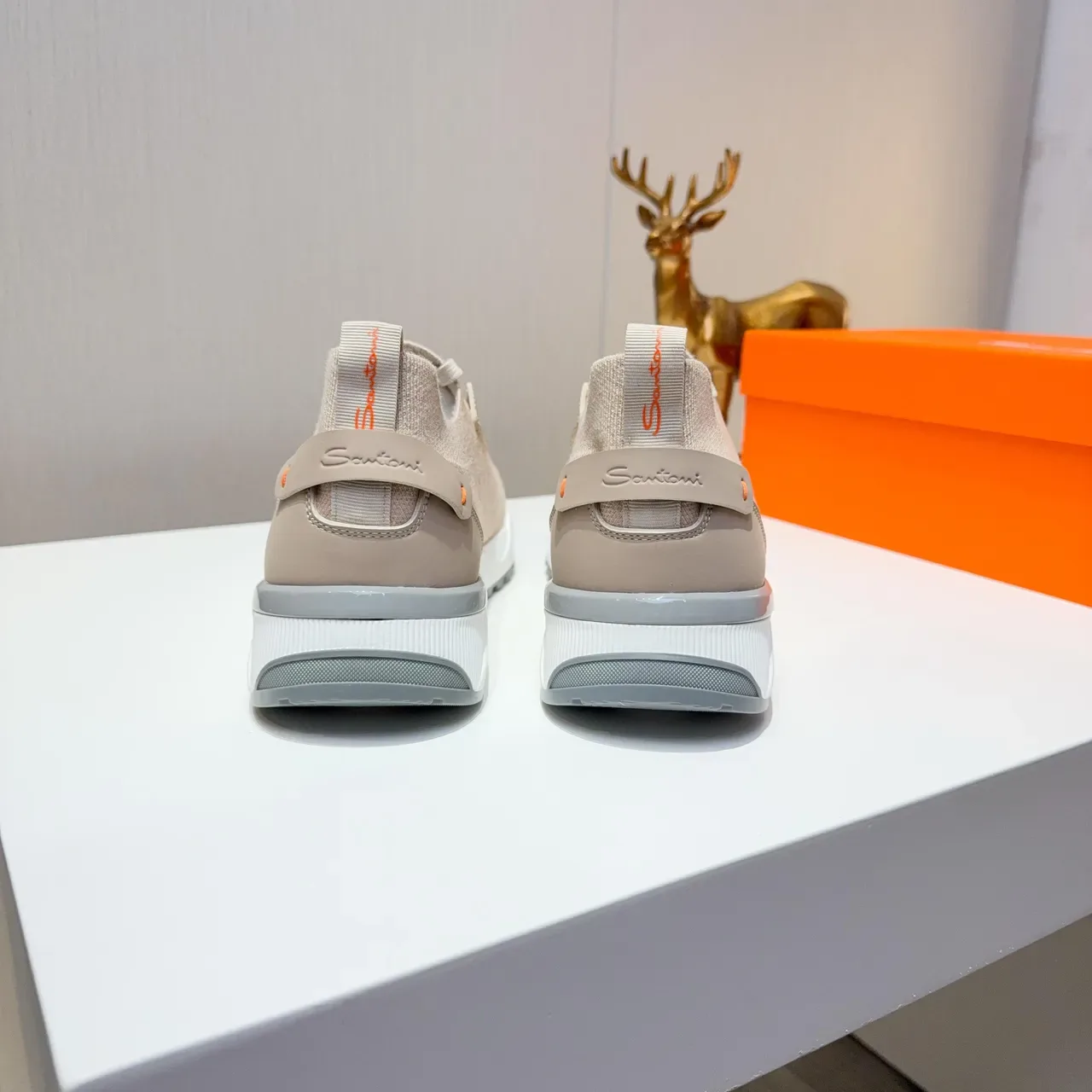 Beige Knit Mesh Slip-On Lace Cover Sneakers 2