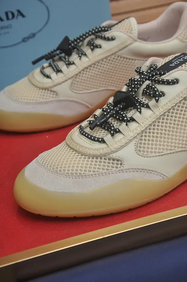 Beige Mesh and Leather Low-Top Lifestyle Sneaker 2