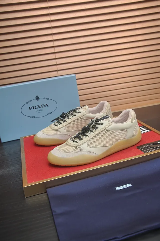 Beige Mesh and Leather Low-Top Lifestyle Sneaker 4