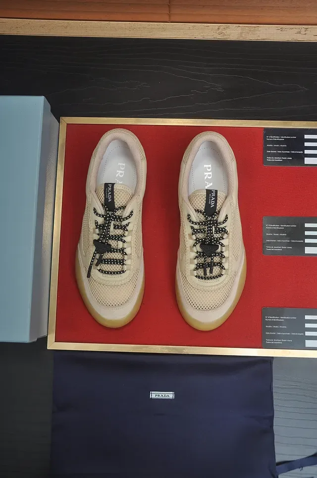 Beige Mesh and Leather Low-Top Lifestyle Sneaker 5