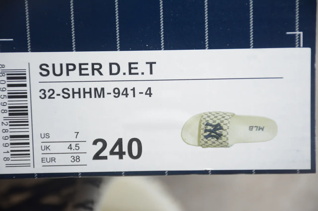 Beige Navy Monogram-Print Strap Molded Sole Slippers 2