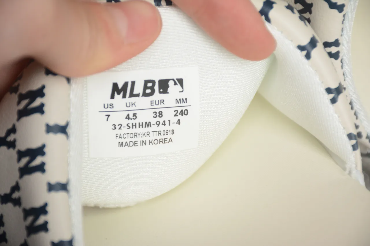 Beige Navy Monogram-Print Strap Molded Sole Slippers 4
