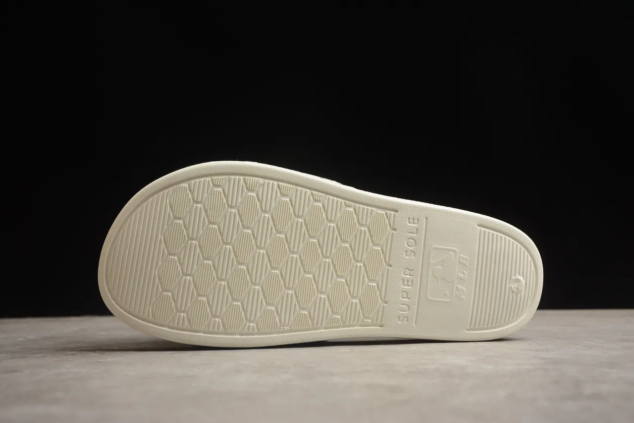 Beige Navy Monogram-Print Strap Molded Sole Slippers 10