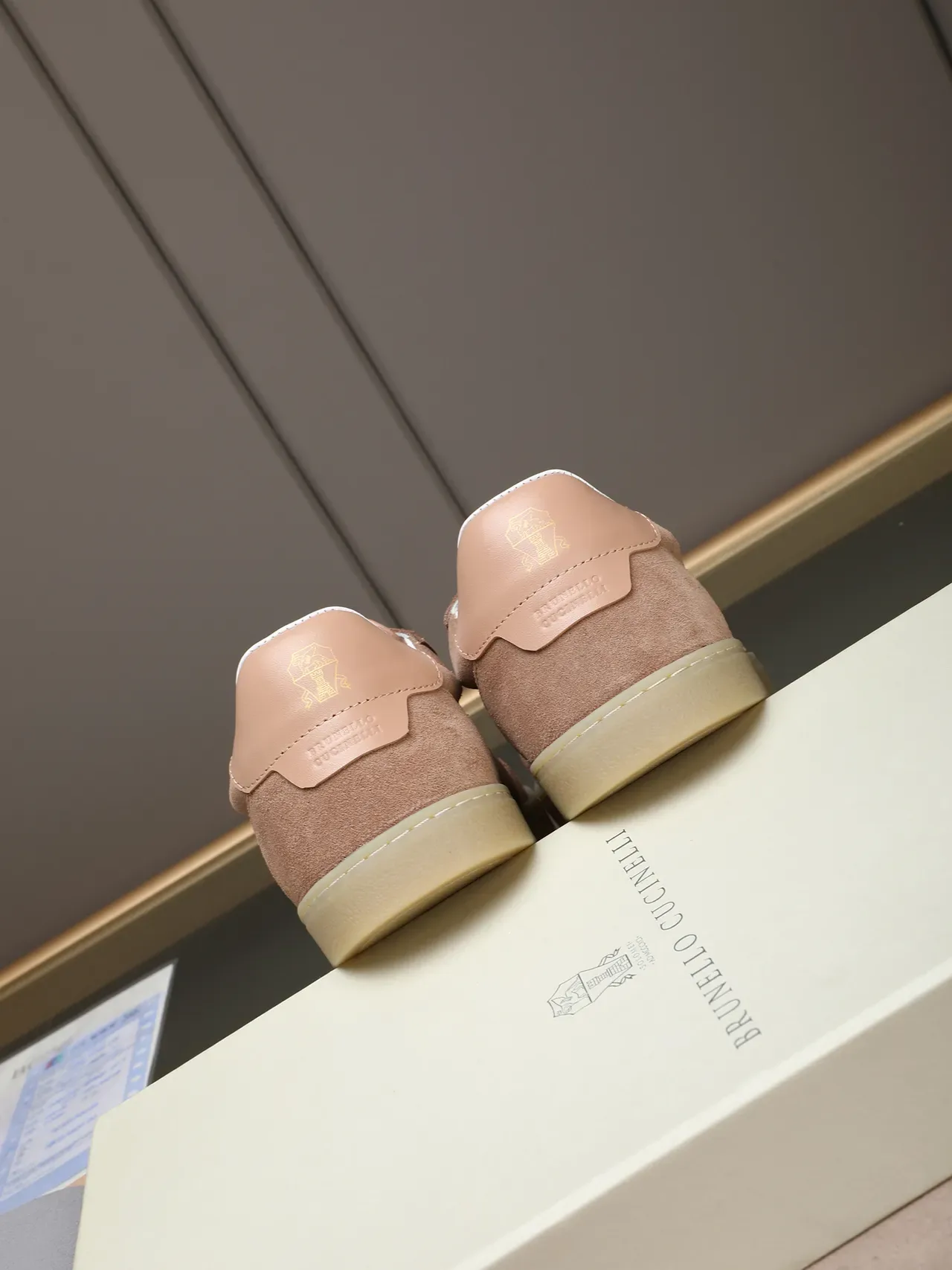 Beige White Suede Upper Minimalist Low-Top Sneakers 3