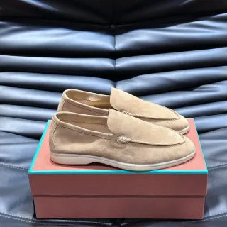 Beige White Suede Upper Moccasin-Stitched Vamp Loafer
