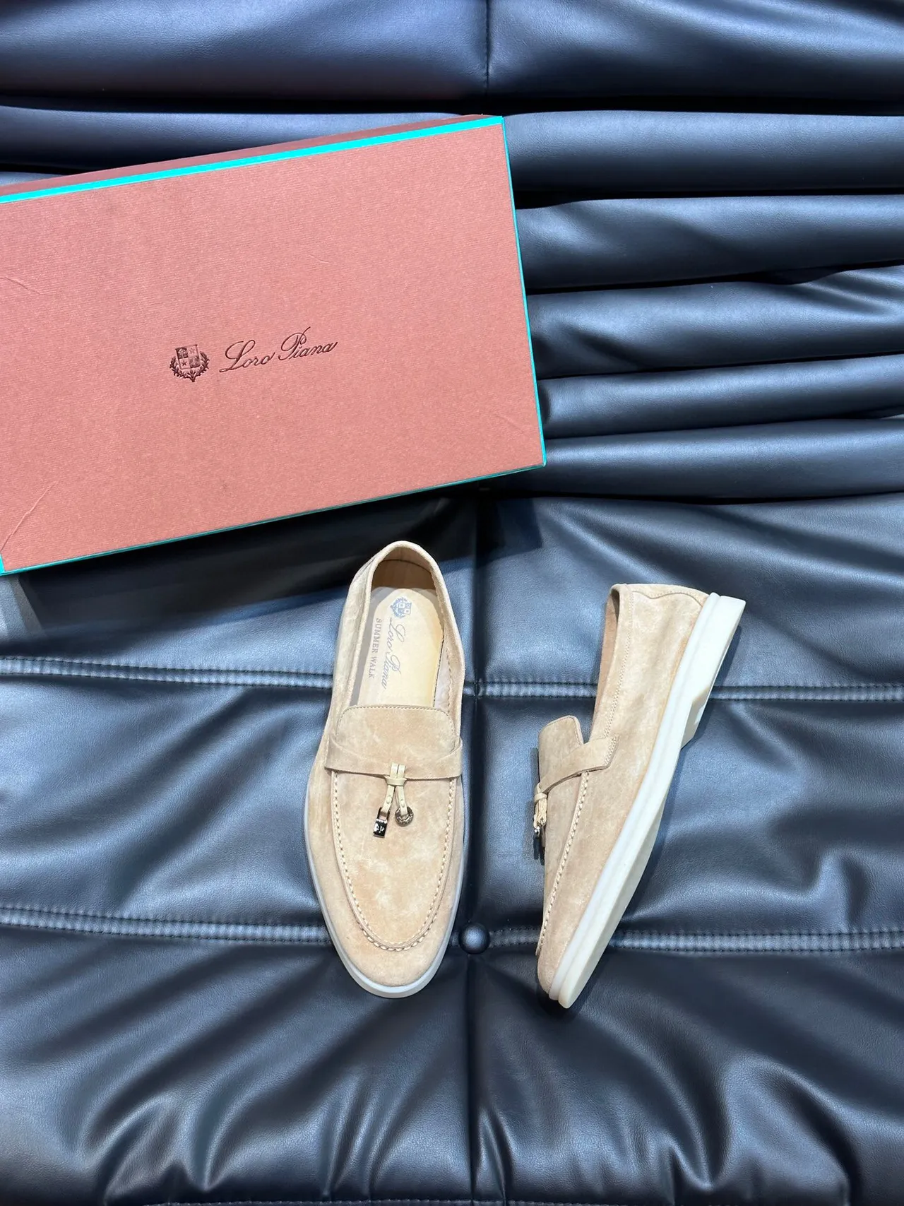 Beige White Suede Upper Tassel Strap Loafer 3
