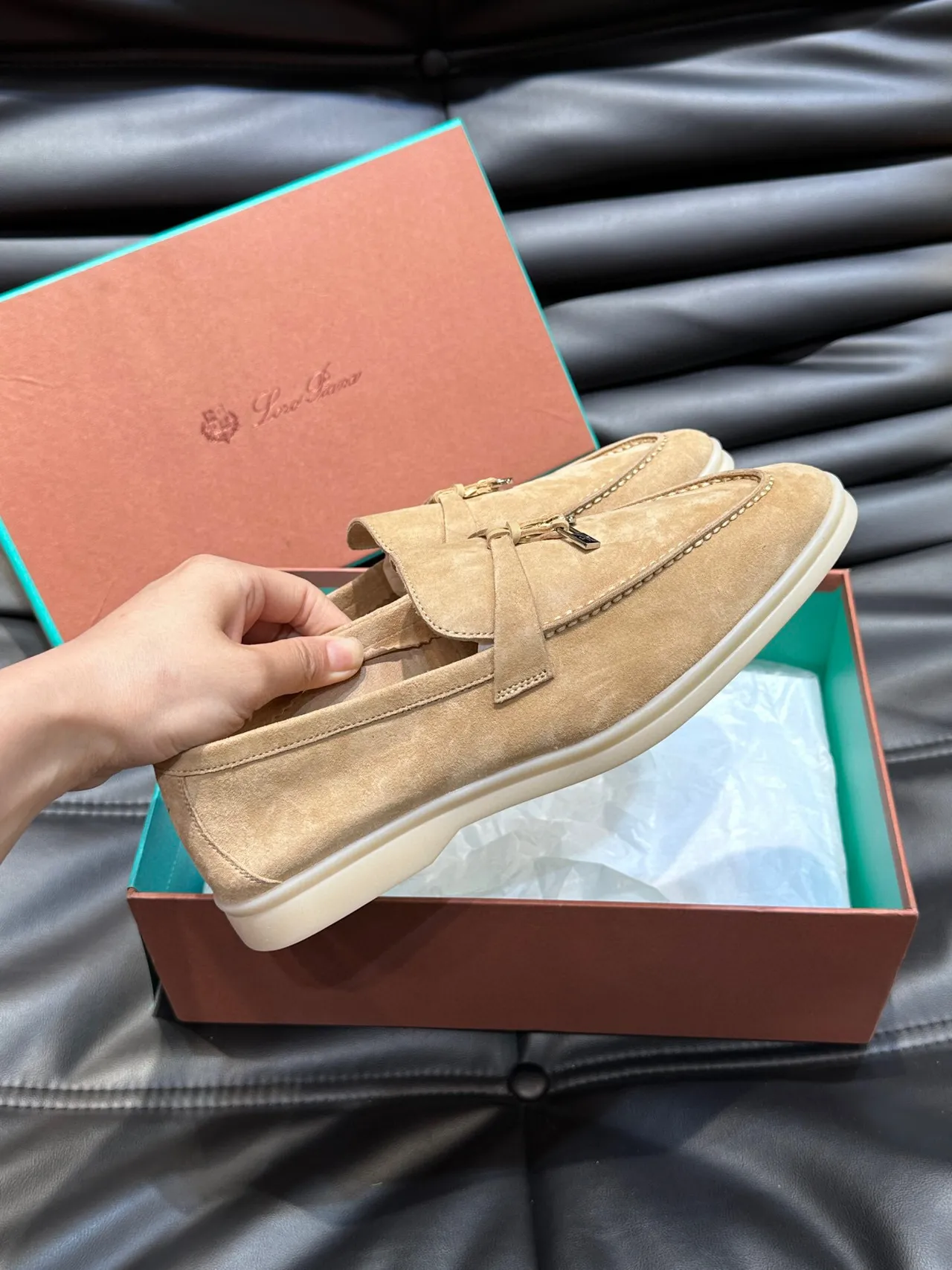 Beige White Suede Upper Tassel Strap Loafer 6
