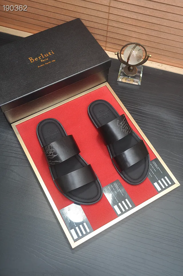 Berluti Black Leather Dual-Strap Slipper Slippers 3
