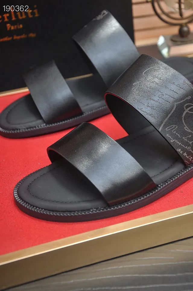 Berluti Black Leather Dual-Strap Slipper Slippers 4