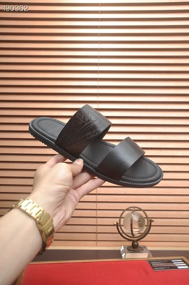 Berluti Black Leather Dual-Strap Slipper Slippers 6