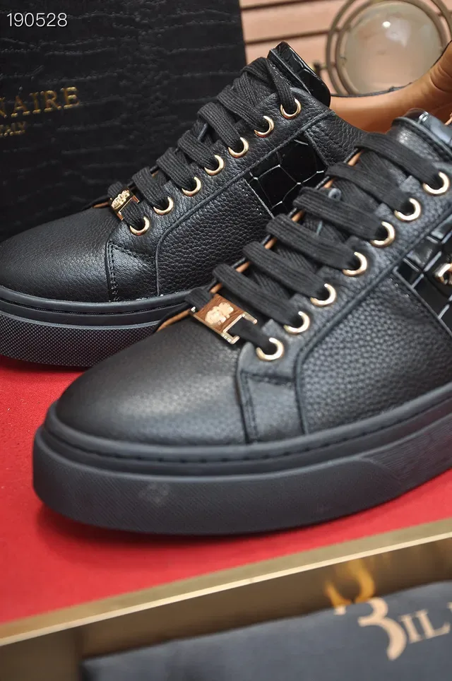 Billionaire Black Pebbled Leather Croc-Panel Lifestyle Sneakers 5