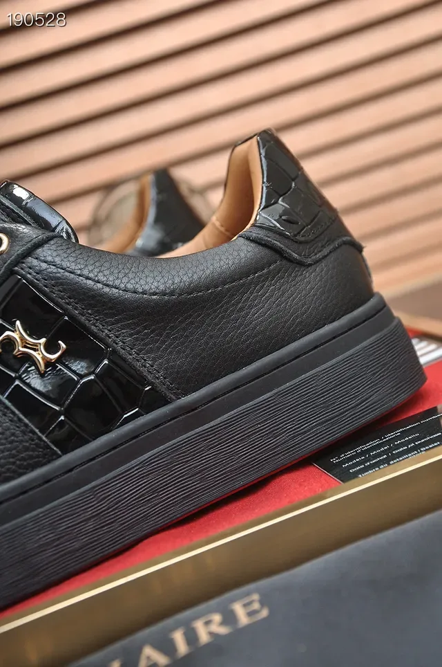 Billionaire Black Pebbled Leather Croc-Panel Lifestyle Sneakers 6