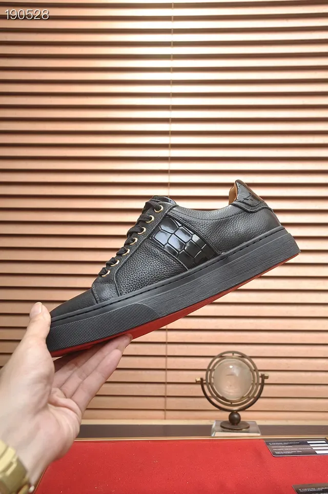 Billionaire Black Pebbled Leather Croc-Panel Lifestyle Sneakers 8