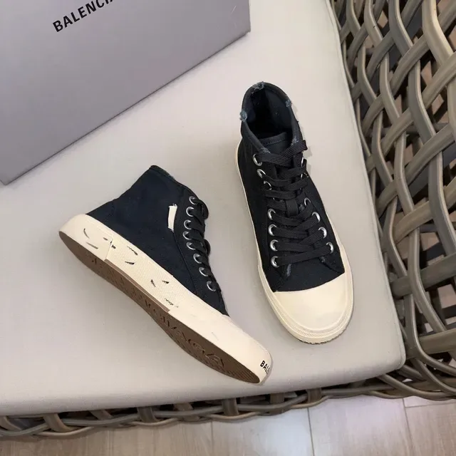 Zapatilla alta de lona negra y beige 4