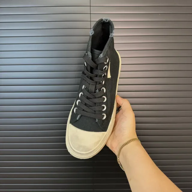 Zapatilla alta de lona negra y beige 5